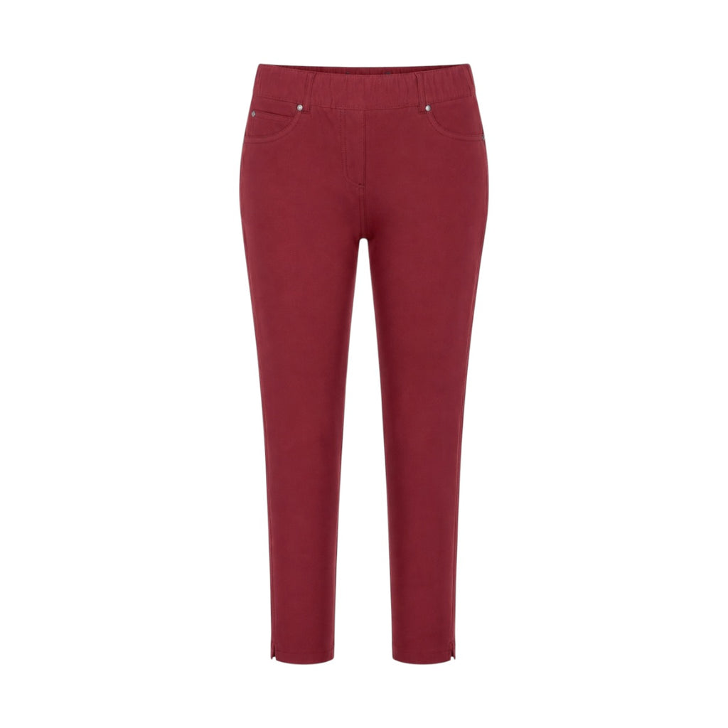 Pantaloni Madeleine bordo cu croială slim și talie elastică