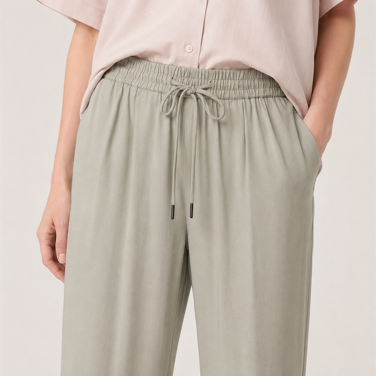 Pantaloni Mango kaki deschis cu talie elastică