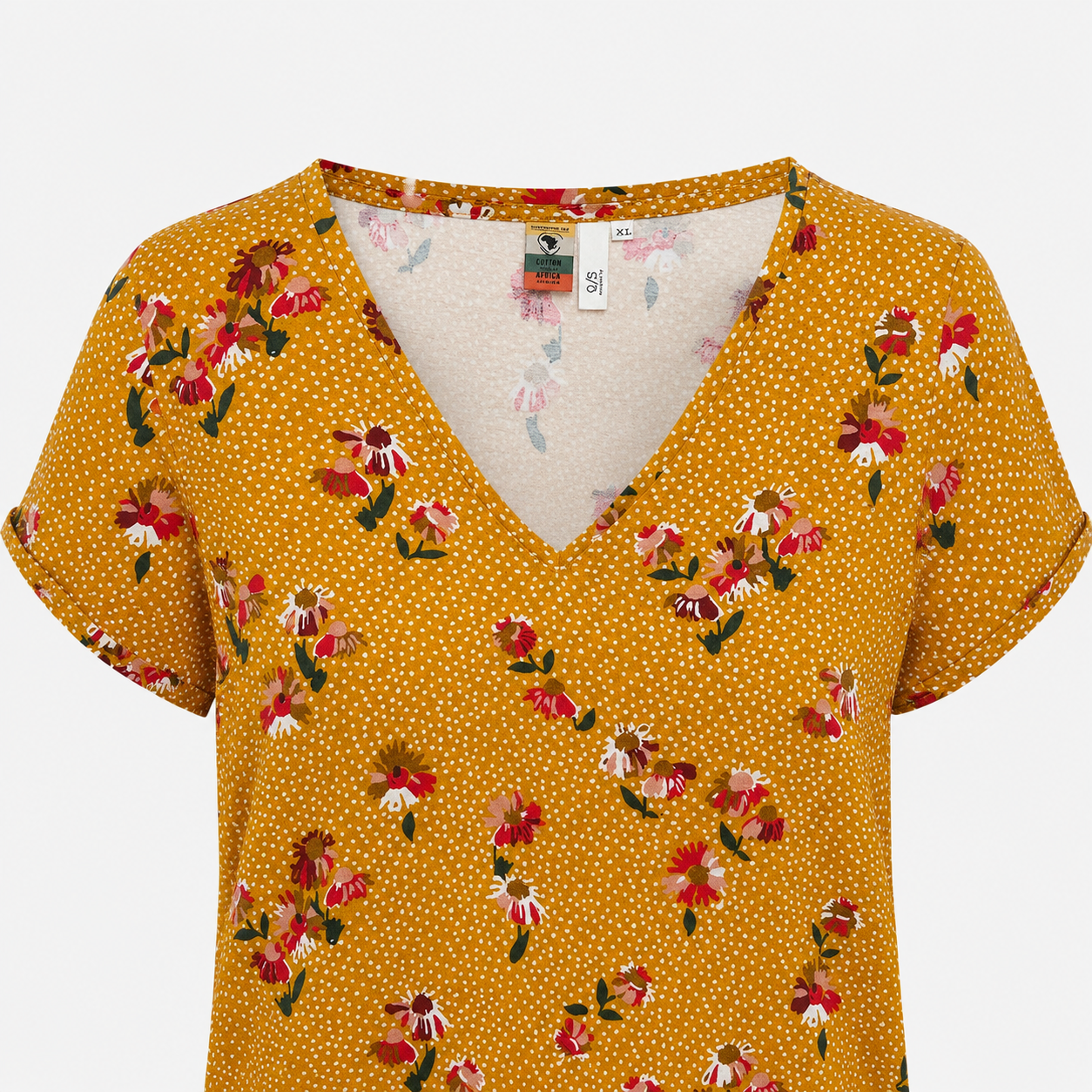 Tricou Q/S by s.Oliver galben muștar cu imprimeu floral