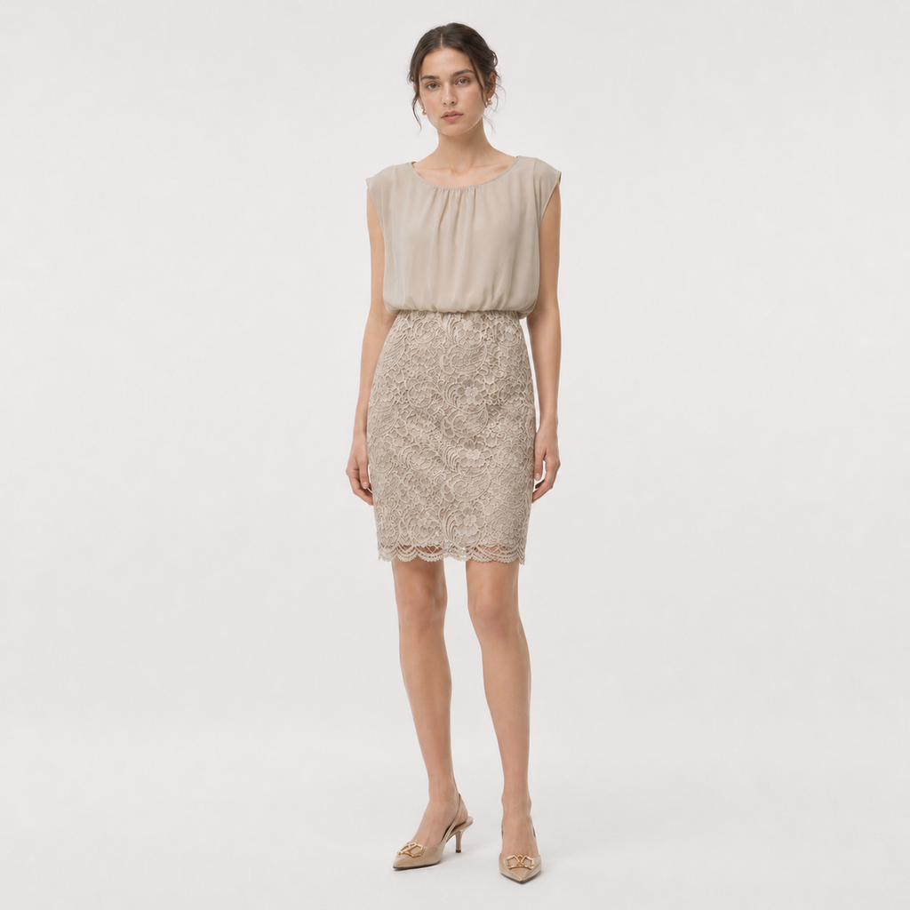 Set rochie din dantelă și cardigan Comma bej