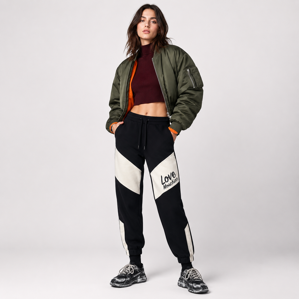 Pantaloni trening Love Moschino cu panouri contrastante și logo