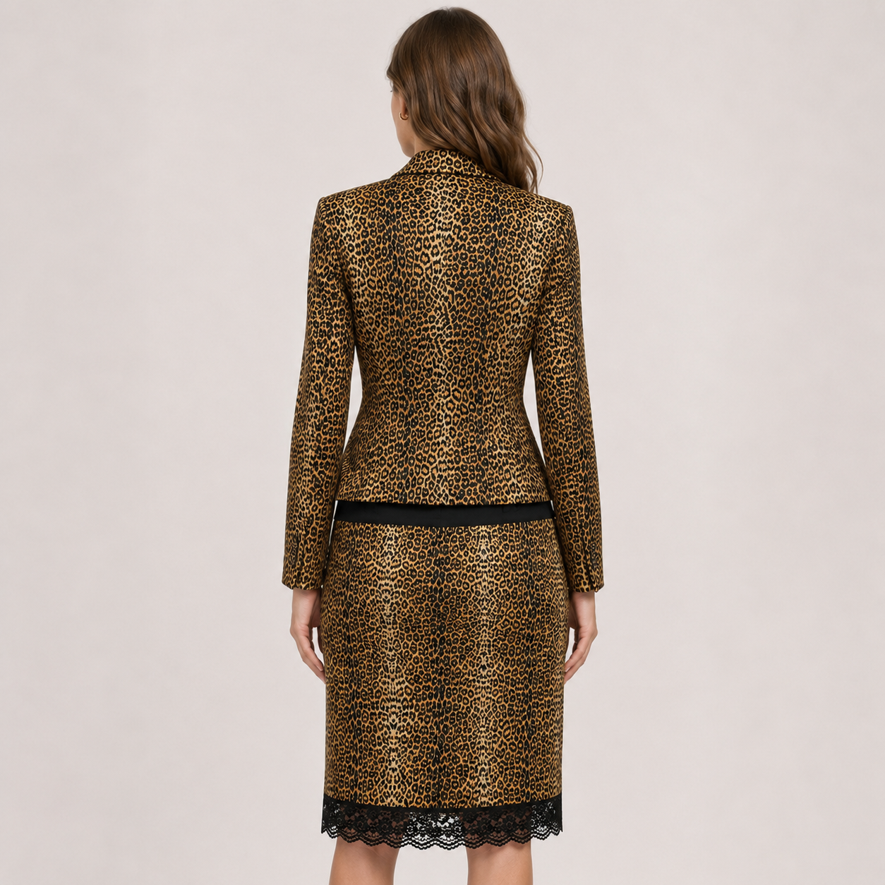 Costum Cinema Donna cu imprimeu leopard, sacou și fustă