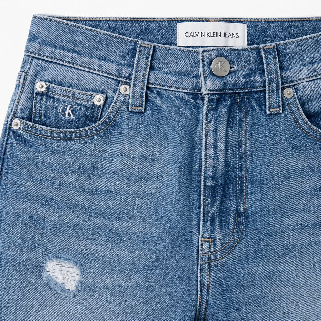 Blugi Calvin Klein Jeans High Rise Straight Ankle cu efect distressed