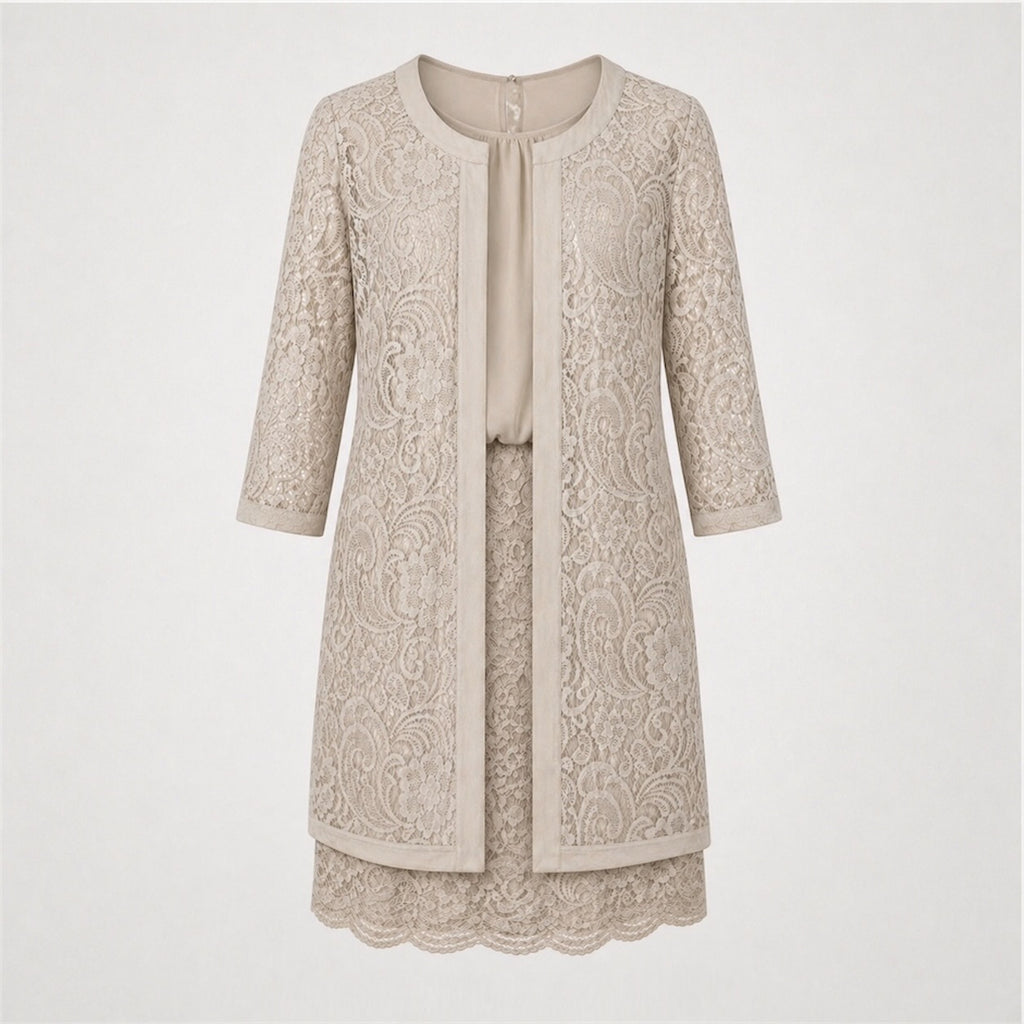 Set rochie din dantelă și cardigan Comma bej