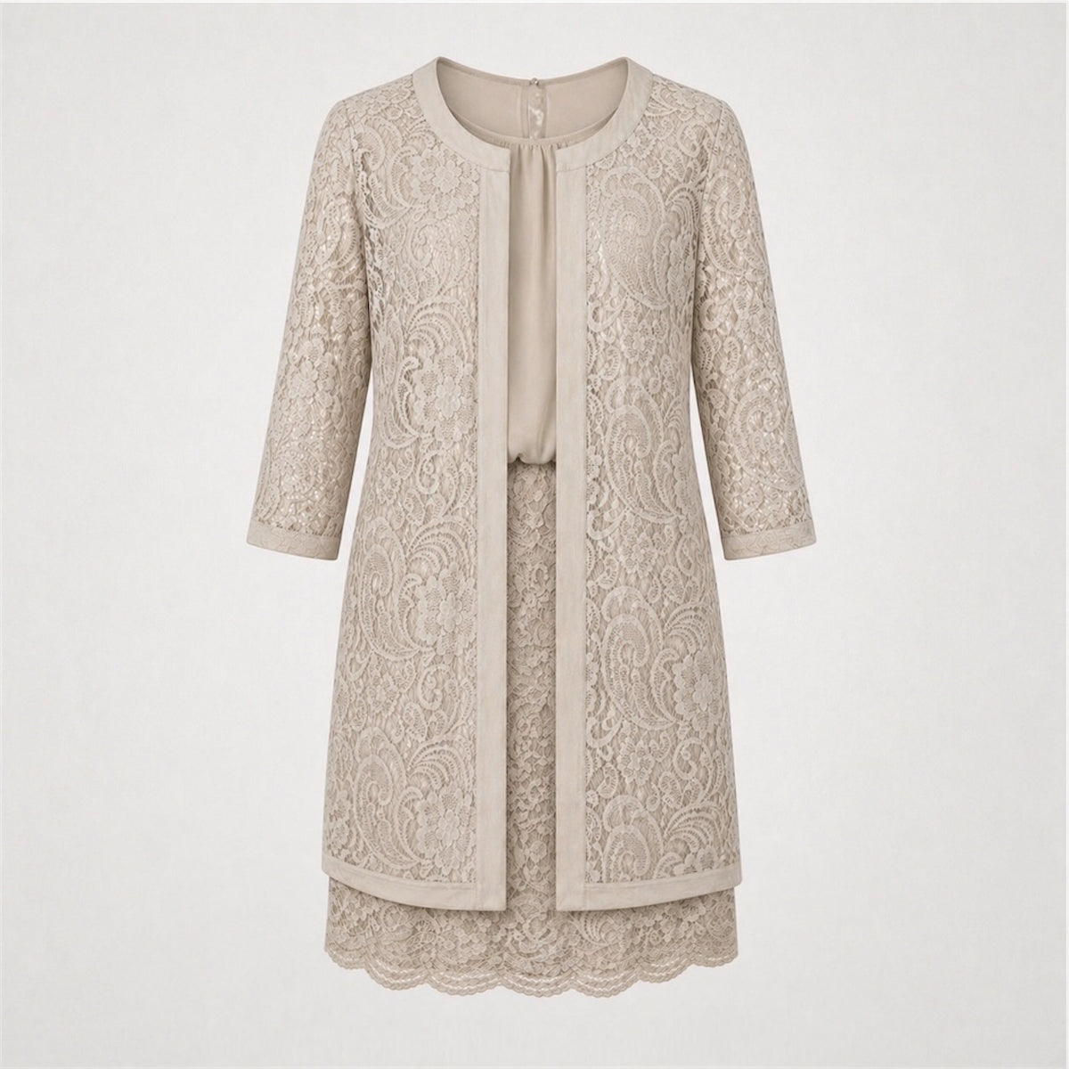 Set rochie din dantelă și cardigan Comma bej