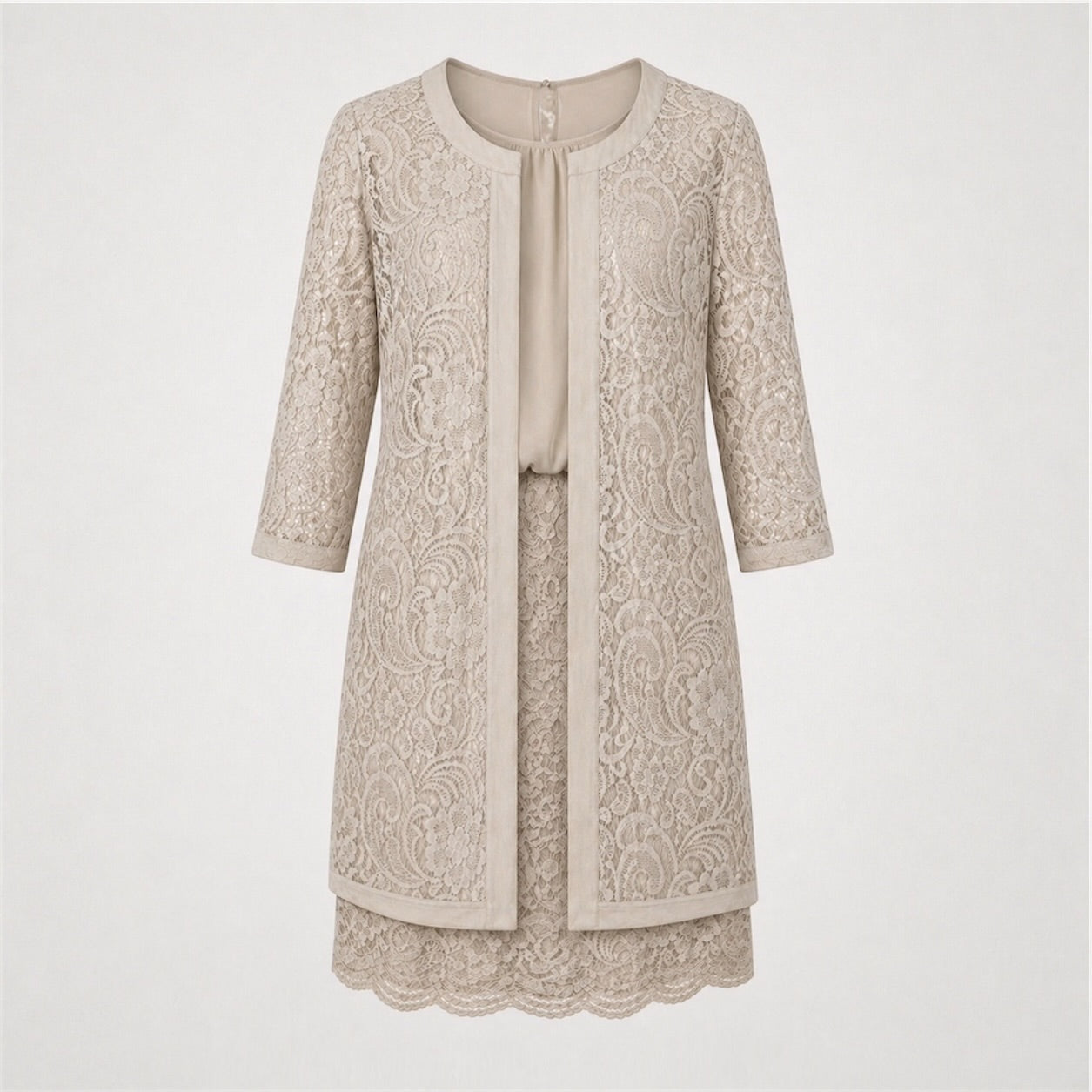 Set rochie din dantelă și cardigan Comma bej