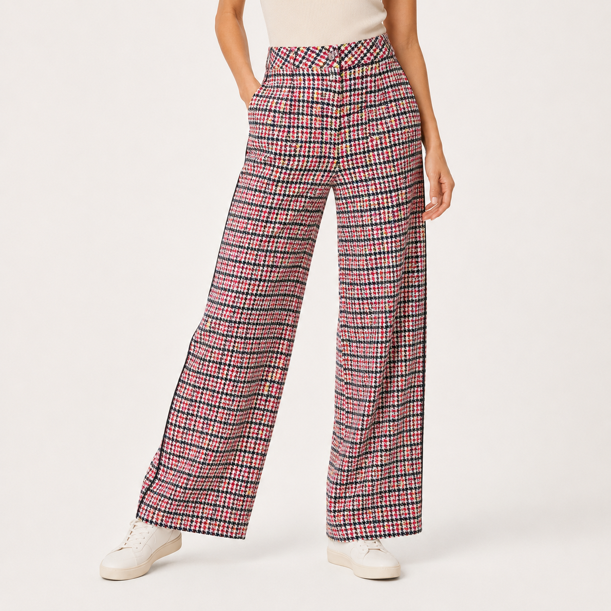Pantaloni Karl Lagerfeld wide leg din mătase cu imprimeu multicolor