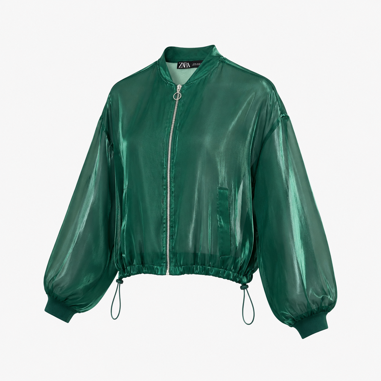 Jachetă bomber Zara verde transparentă cu luciu satinat