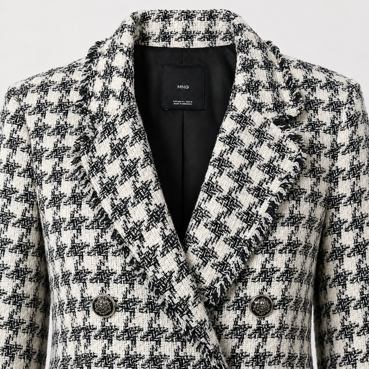Sacou Mango din tweed cu imprimeu houndstooth