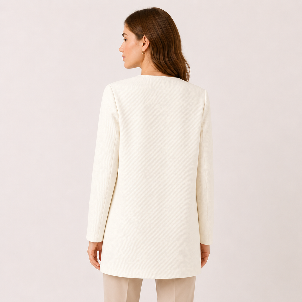 Sacou lung H&M alb din material texturat