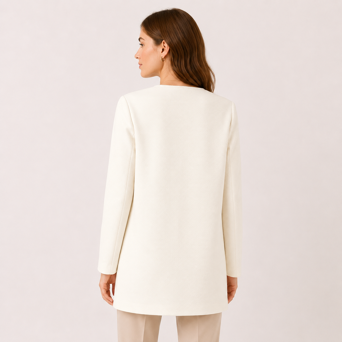 Sacou lung H&M alb din material texturat