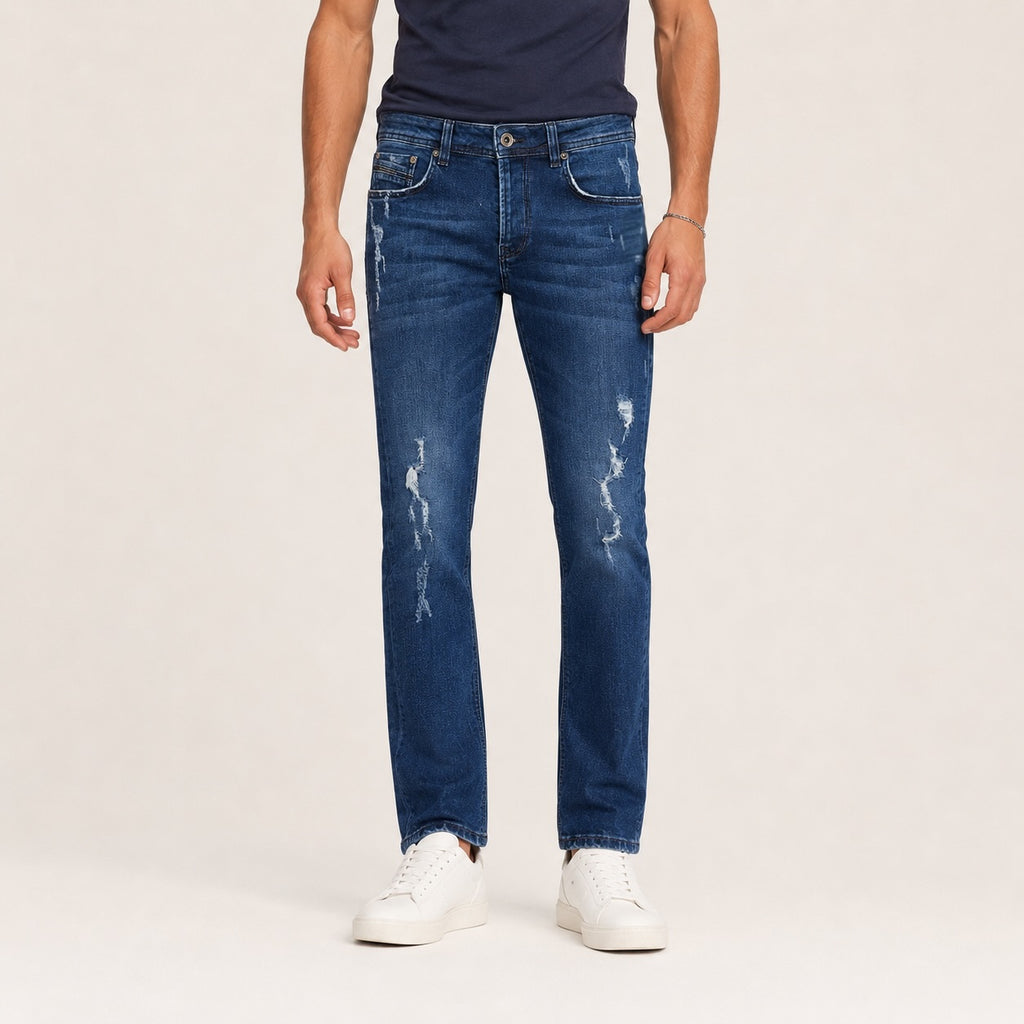 Blugi Diesel Limited Edition albastru închis distressed