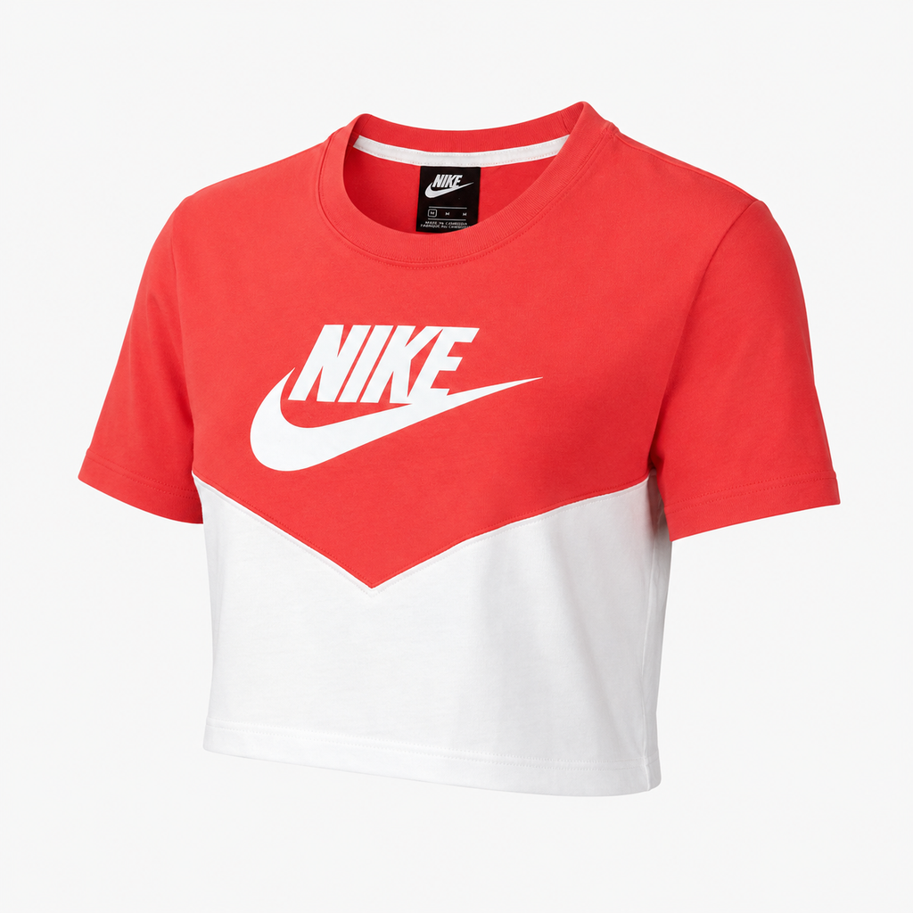 Tricou cropped Nike roșu cu alb