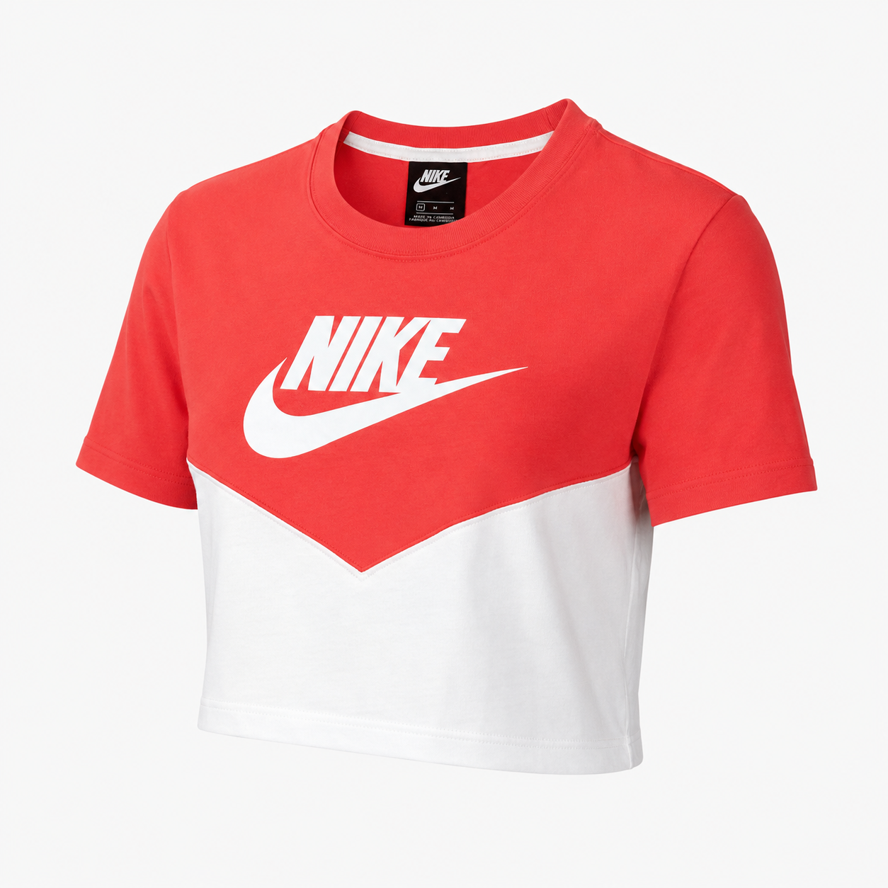 Tricou cropped Nike roșu cu alb