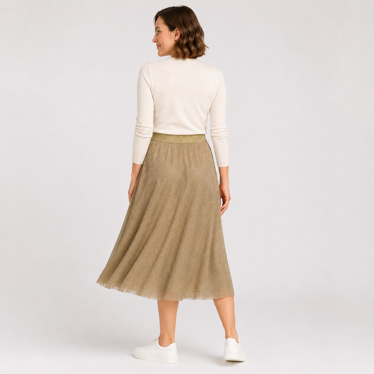 Fustă ONLY aurie din tulle cu fir metalizat