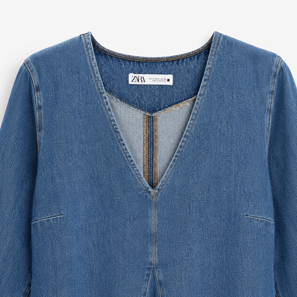 Rochie lungă Zara din denim cu decolteu în V