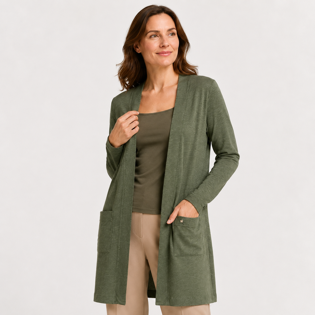 Cardigan lung s.Oliver Open Front din mix de bumbac și vâscoză