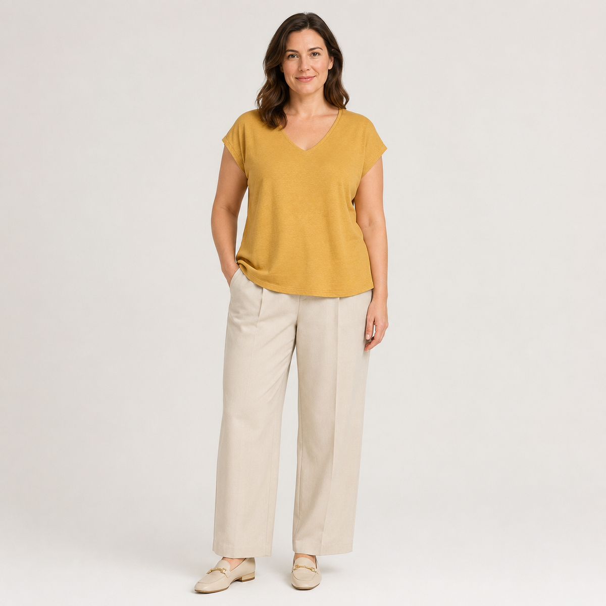 Tricou Soyaconcept galben muștar cu decolteu în V