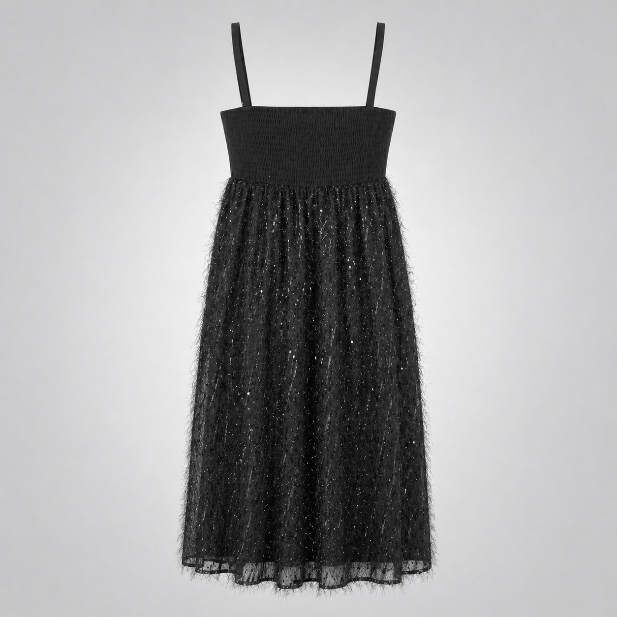 Rochie neagră KAFFE din tul texturat cu paiete