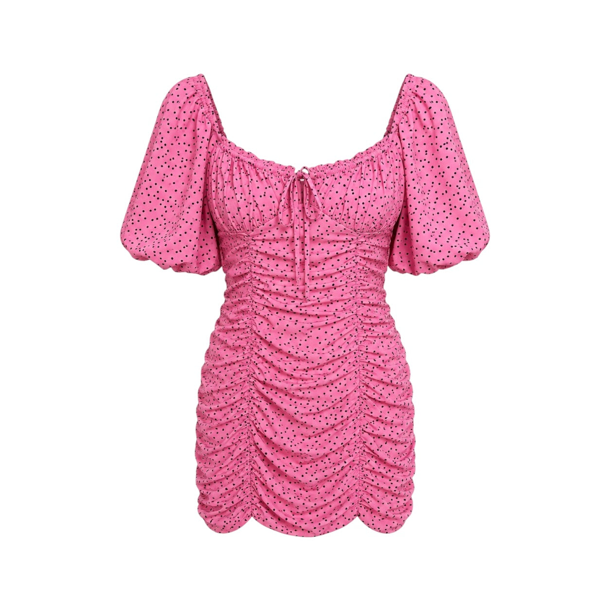 Rochie LOAVIES roz cu buline și mâneci bufante