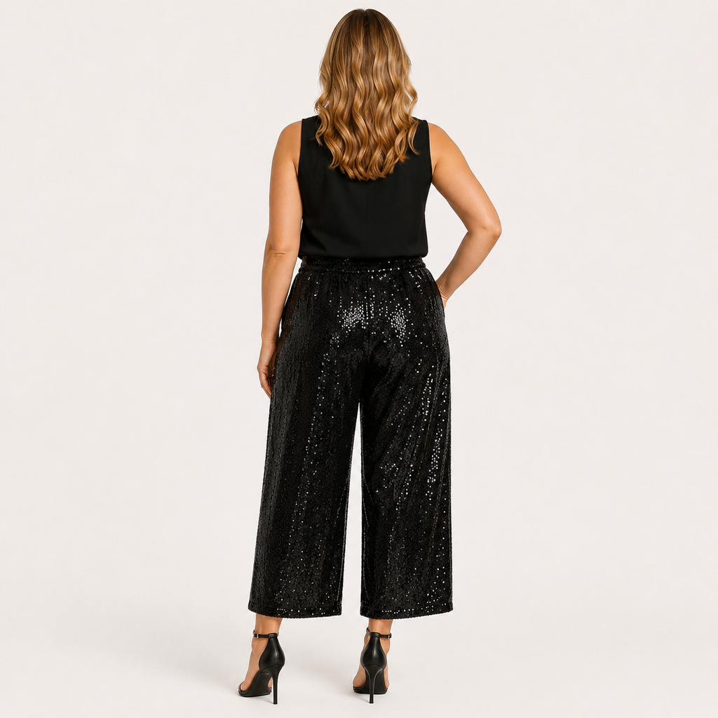 Pantaloni River Island Plus negri cu paiete