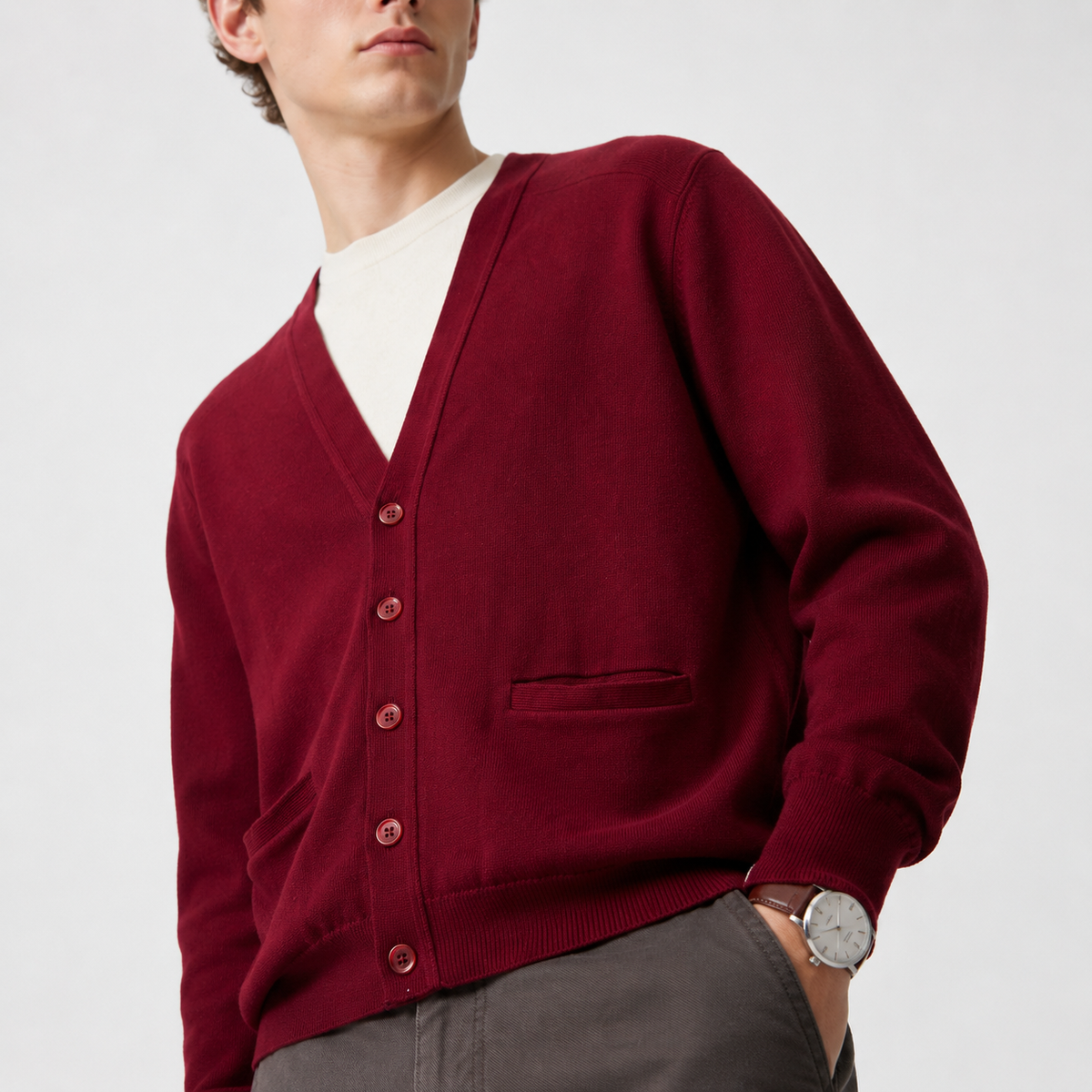 Cardigan John Smedley bordo din lână virgină