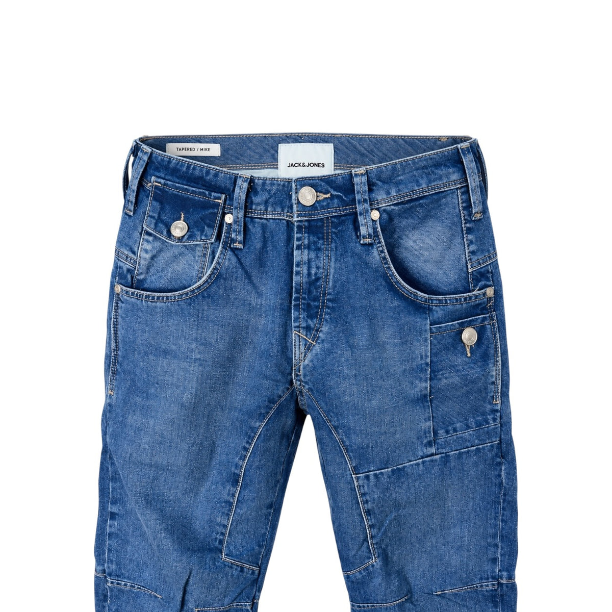 Blugi Jack & Jones Tapered Mike albaștri cu buzunare utilitare