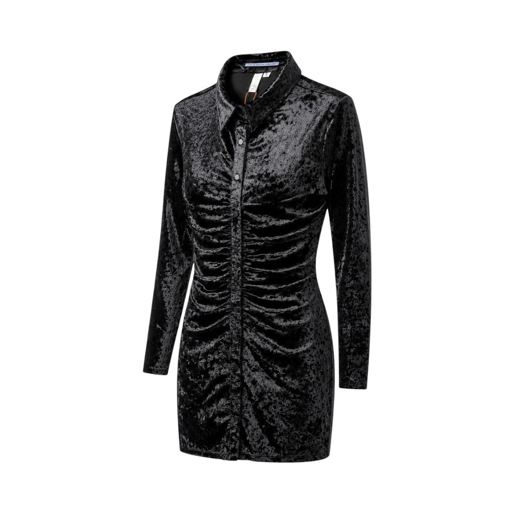 Rochie QS by s.Oliver din catifea neagră cu drapaje și nasturi