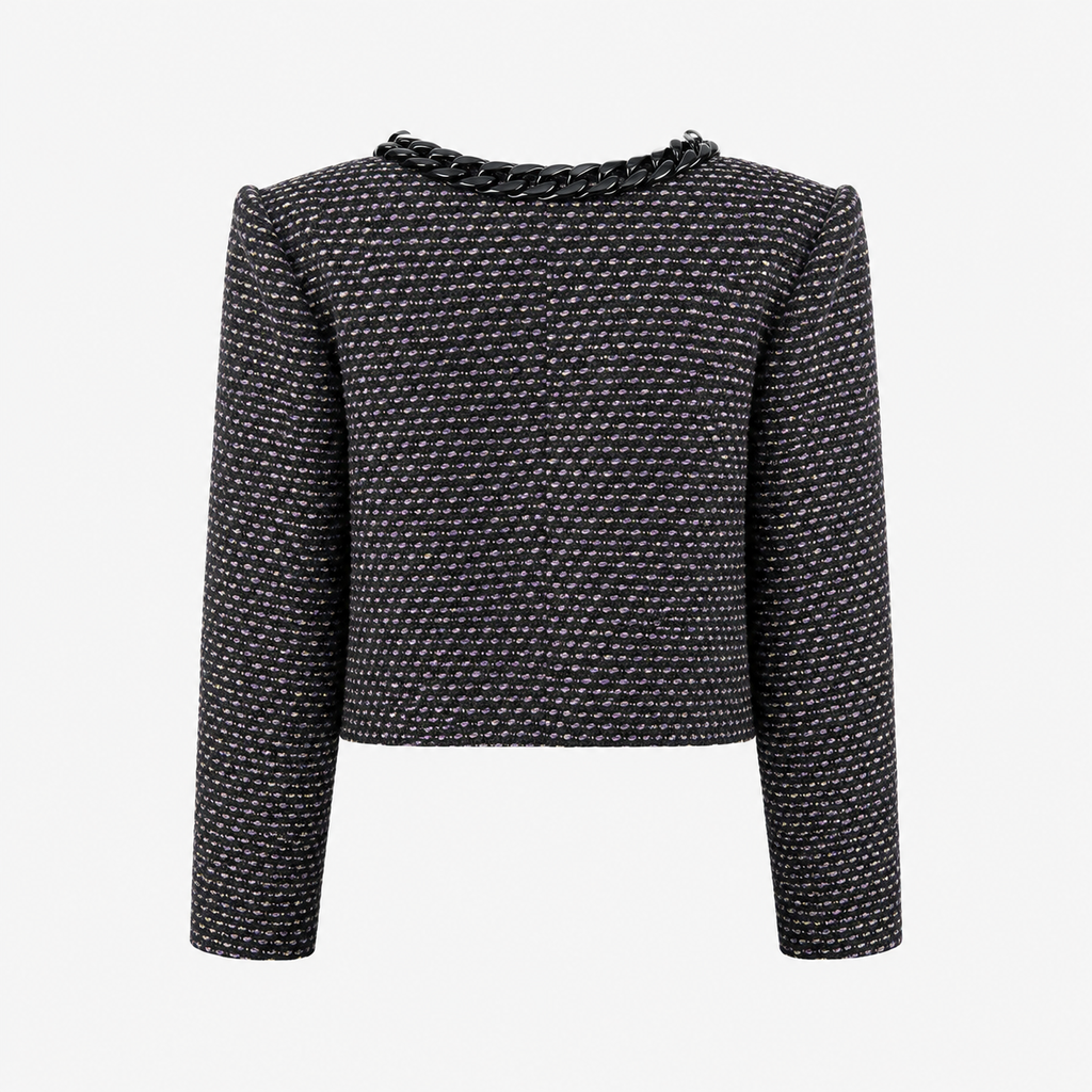 Sacou Mango din tweed negru cu aplicații tip lanț