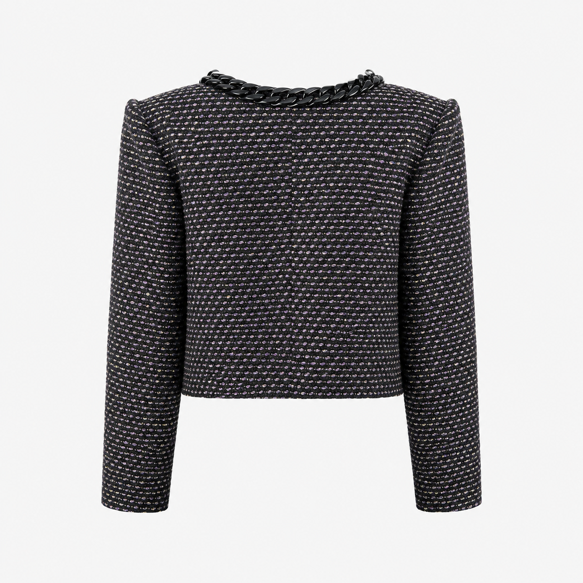 Sacou Mango din tweed negru cu aplicații tip lanț