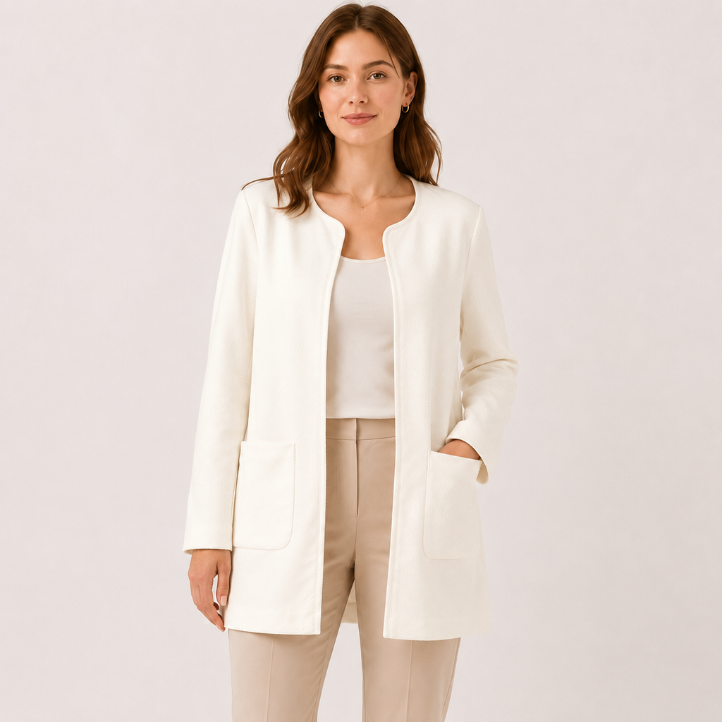 Sacou lung H&M alb din material texturat