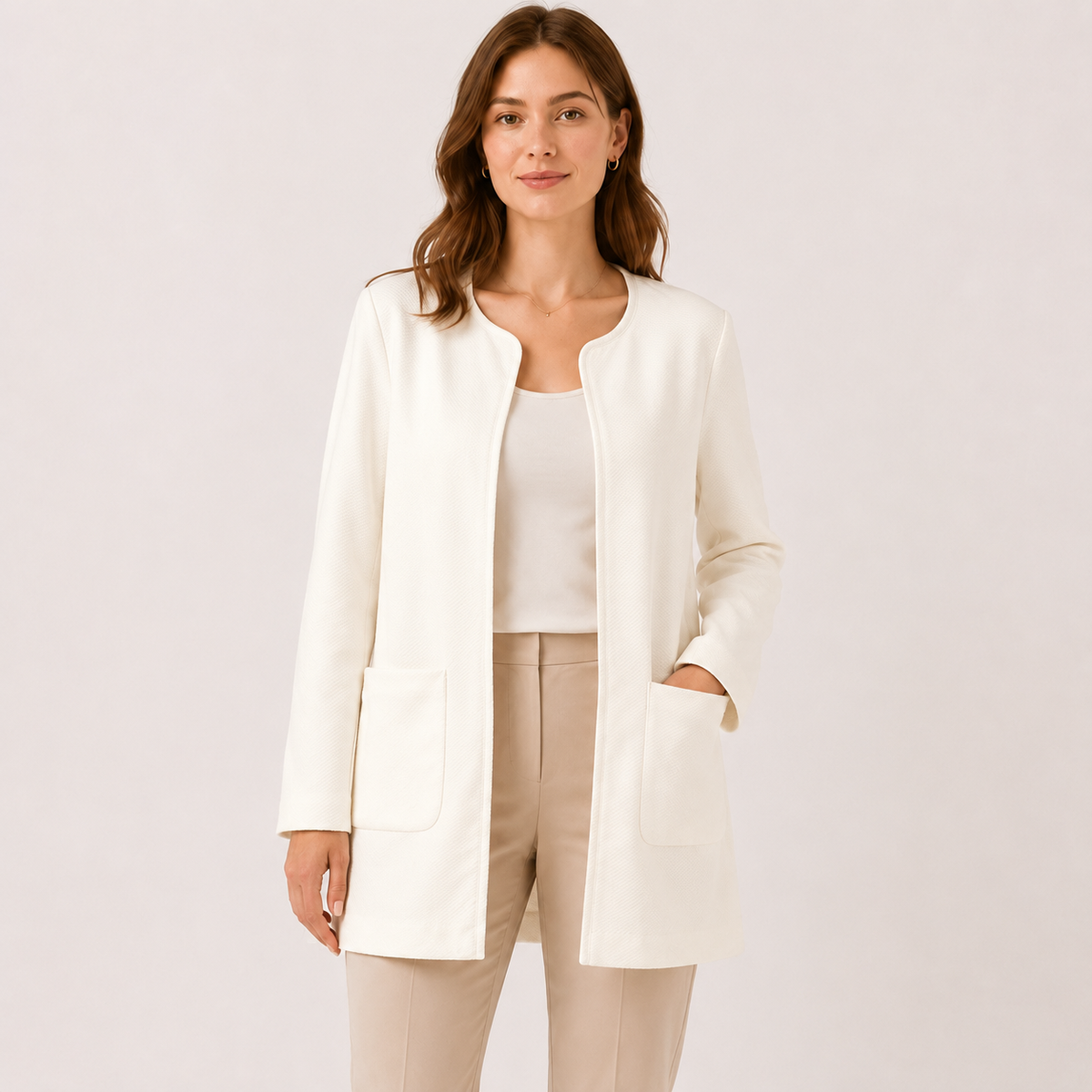 Sacou lung H&M alb din material texturat