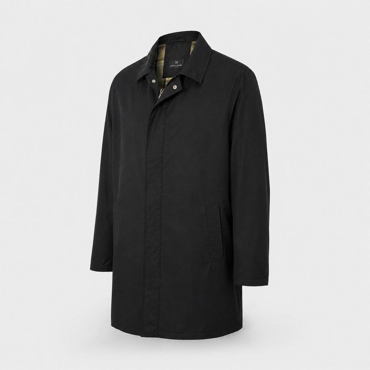 Pardesiu Pierre Cardin negru cu căptușeală în carouri
