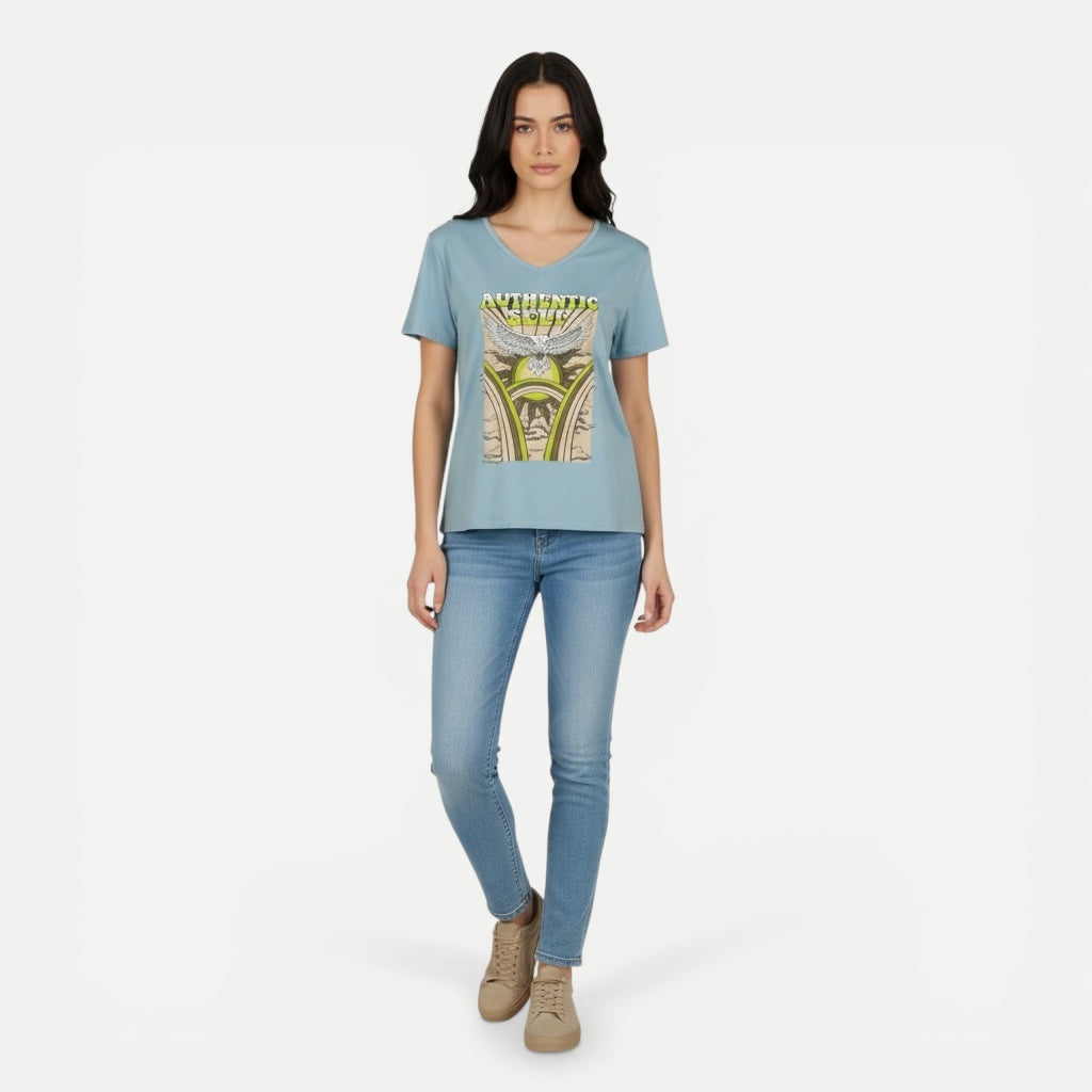 Tricou Cream Cu print grafic Bleu