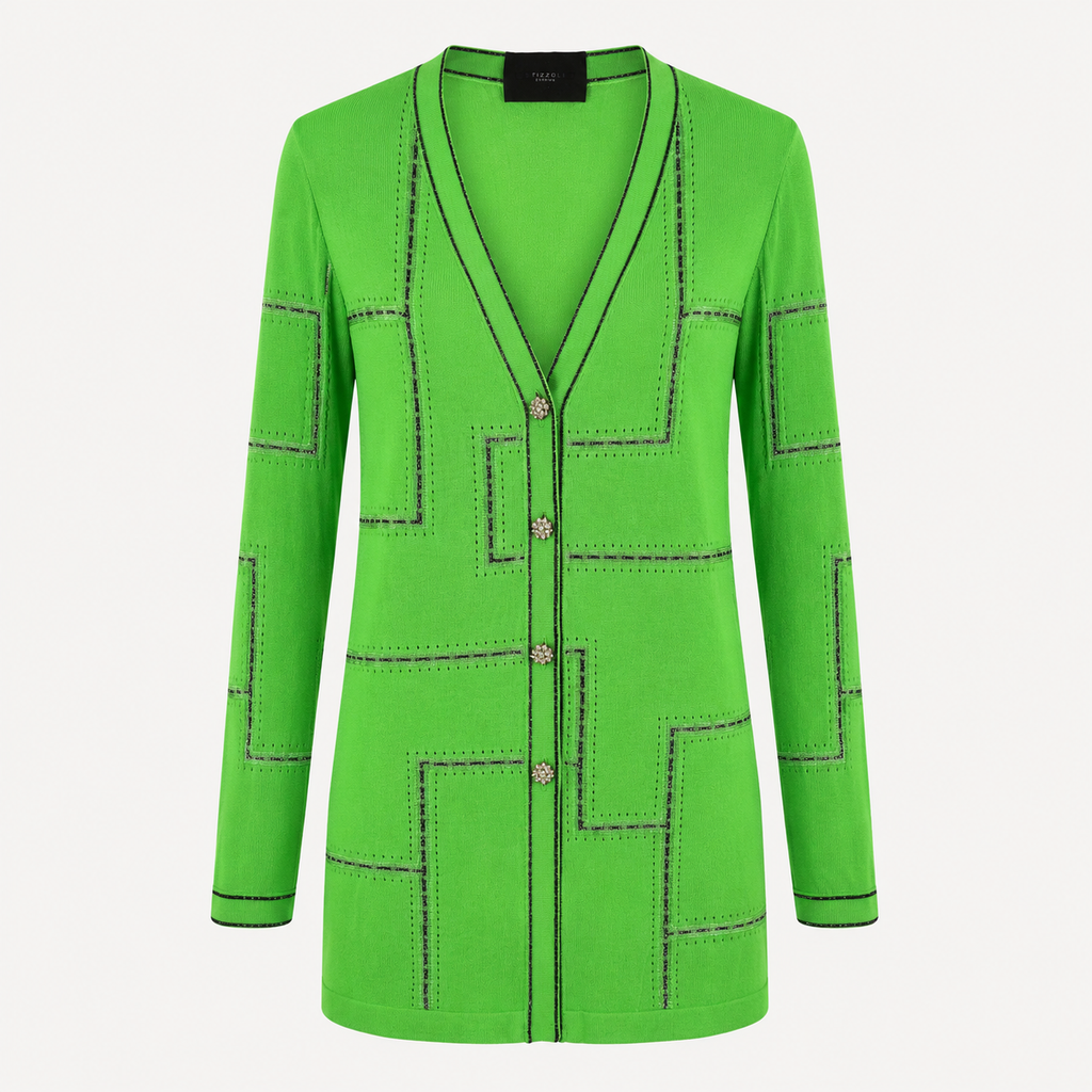 Cardigan Stizzoli verde cu nasturi bijuterie
