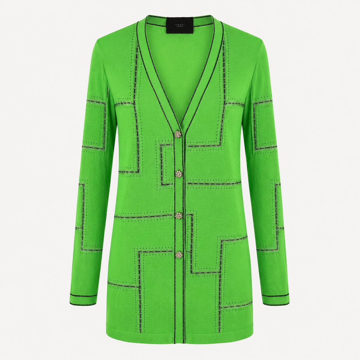 Cardigan Stizzoli verde cu nasturi bijuterie