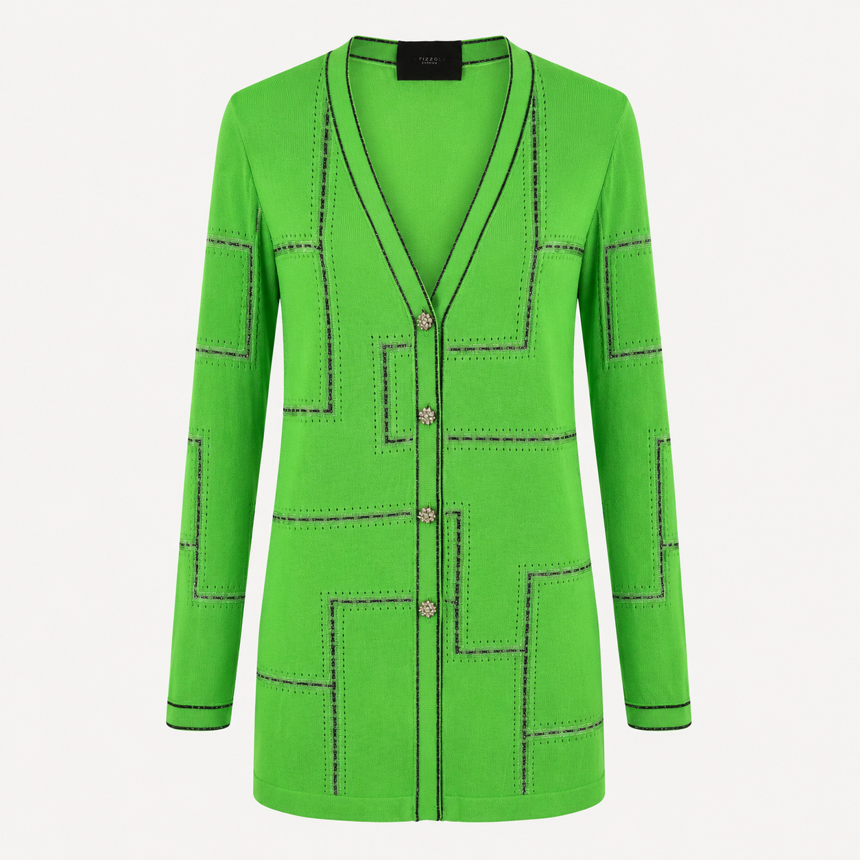 Cardigan Stizzoli verde cu nasturi bijuterie