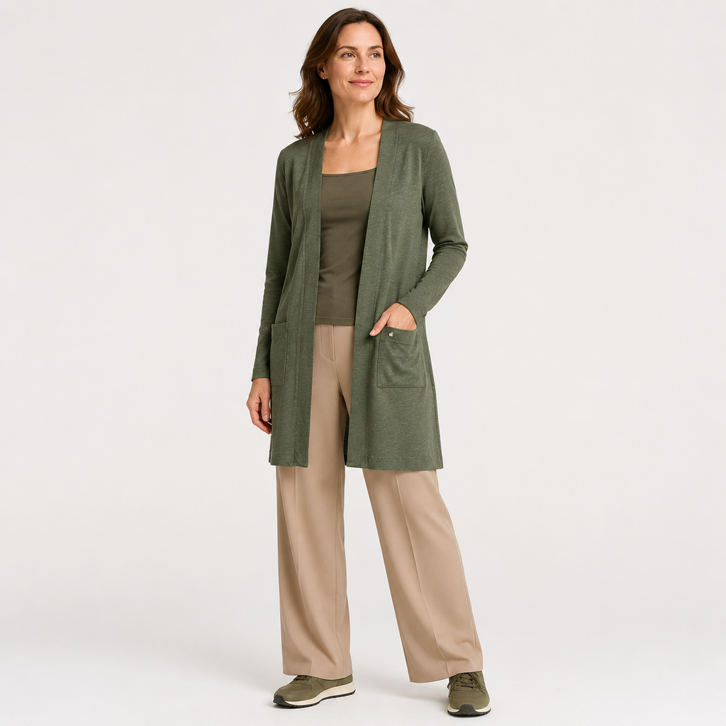 Cardigan lung s.Oliver Open Front din mix de bumbac și vâscoză