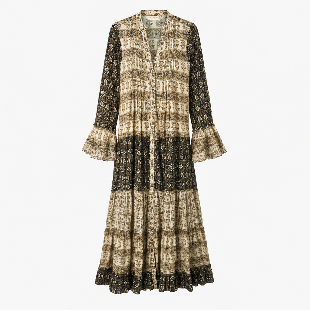 Rochie Isla Ibiza Bonita bej cu imprimeu boho