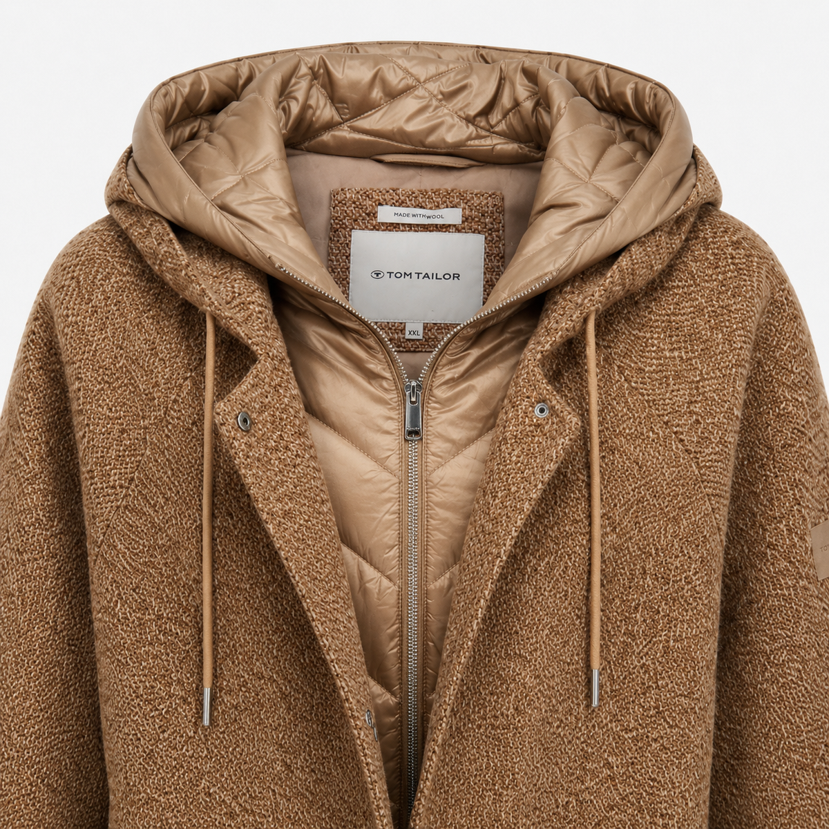 Palton Tom Tailor Fabric Mix cu glugă și inserție matlasată
