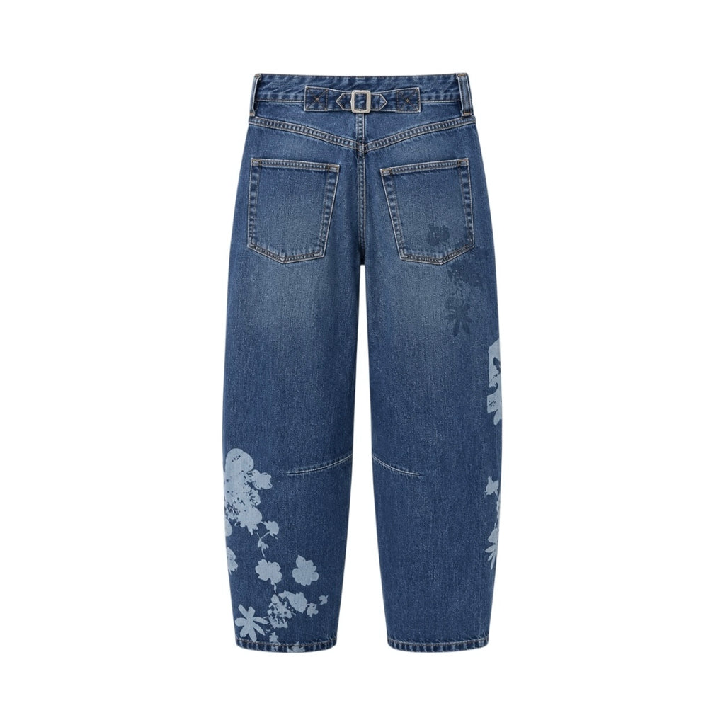Blugi BDG Urban Outfitters barrel leg albaștri cu imprimeu floral