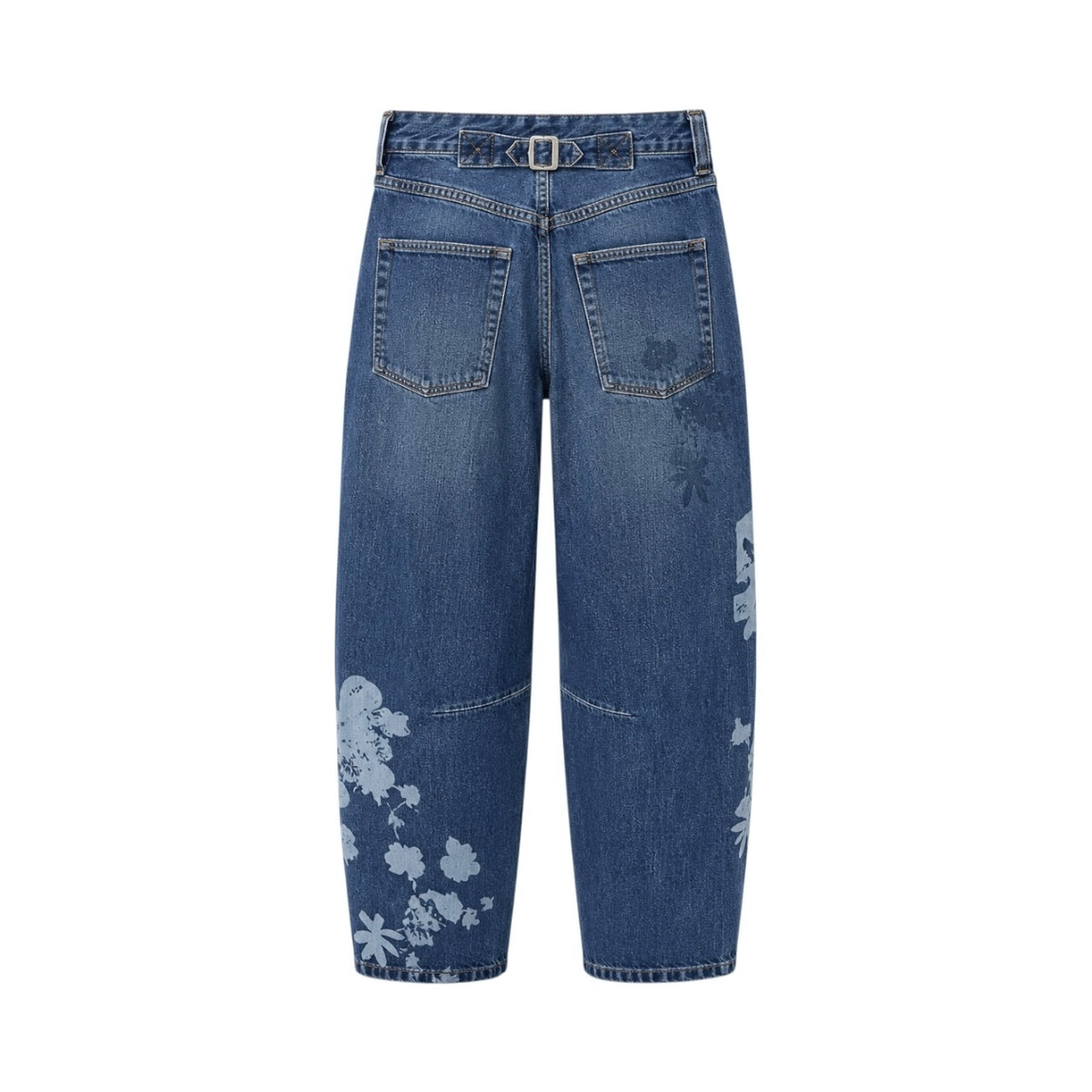 Blugi BDG Urban Outfitters barrel leg albaștri cu imprimeu floral