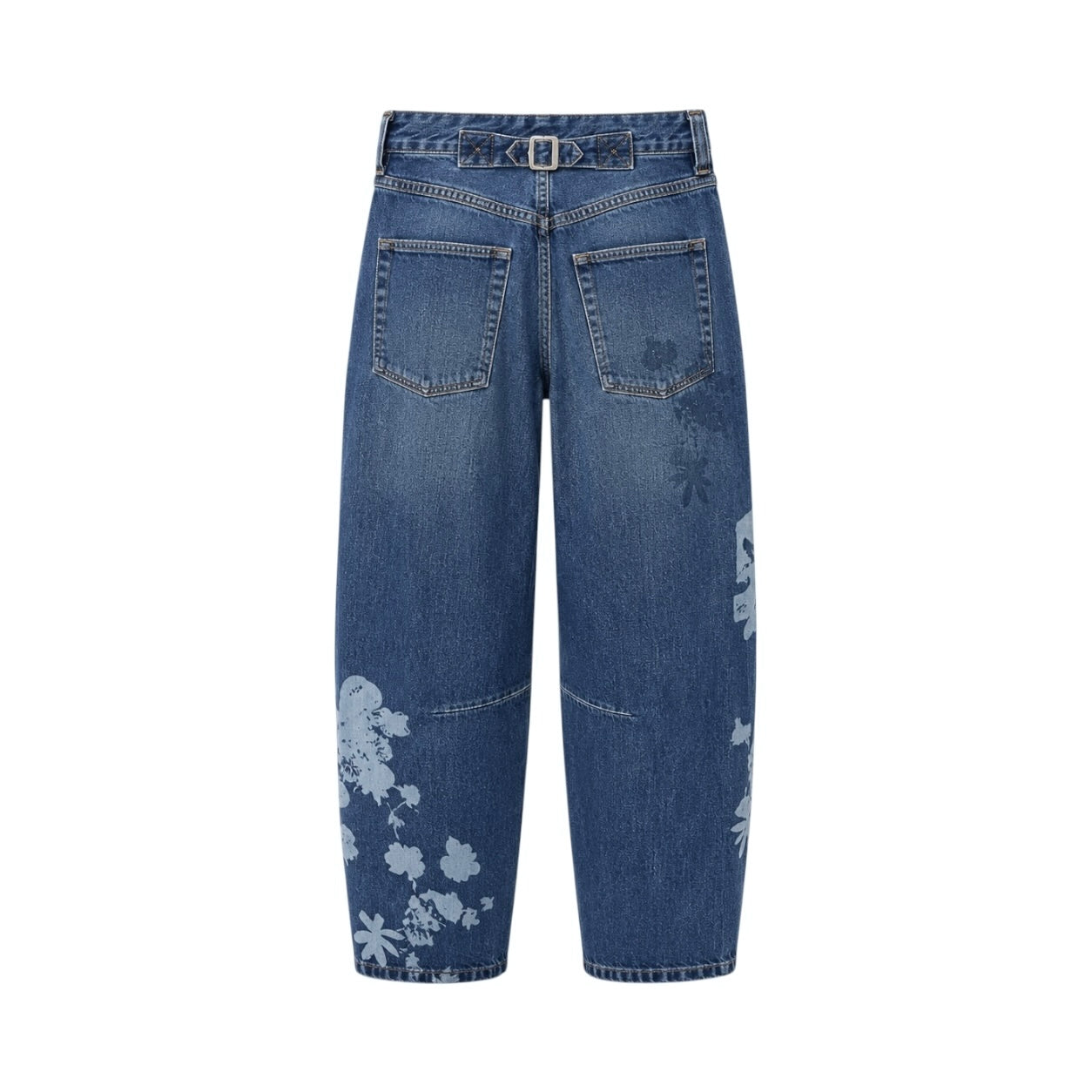 Blugi BDG Urban Outfitters barrel leg albaștri cu imprimeu floral