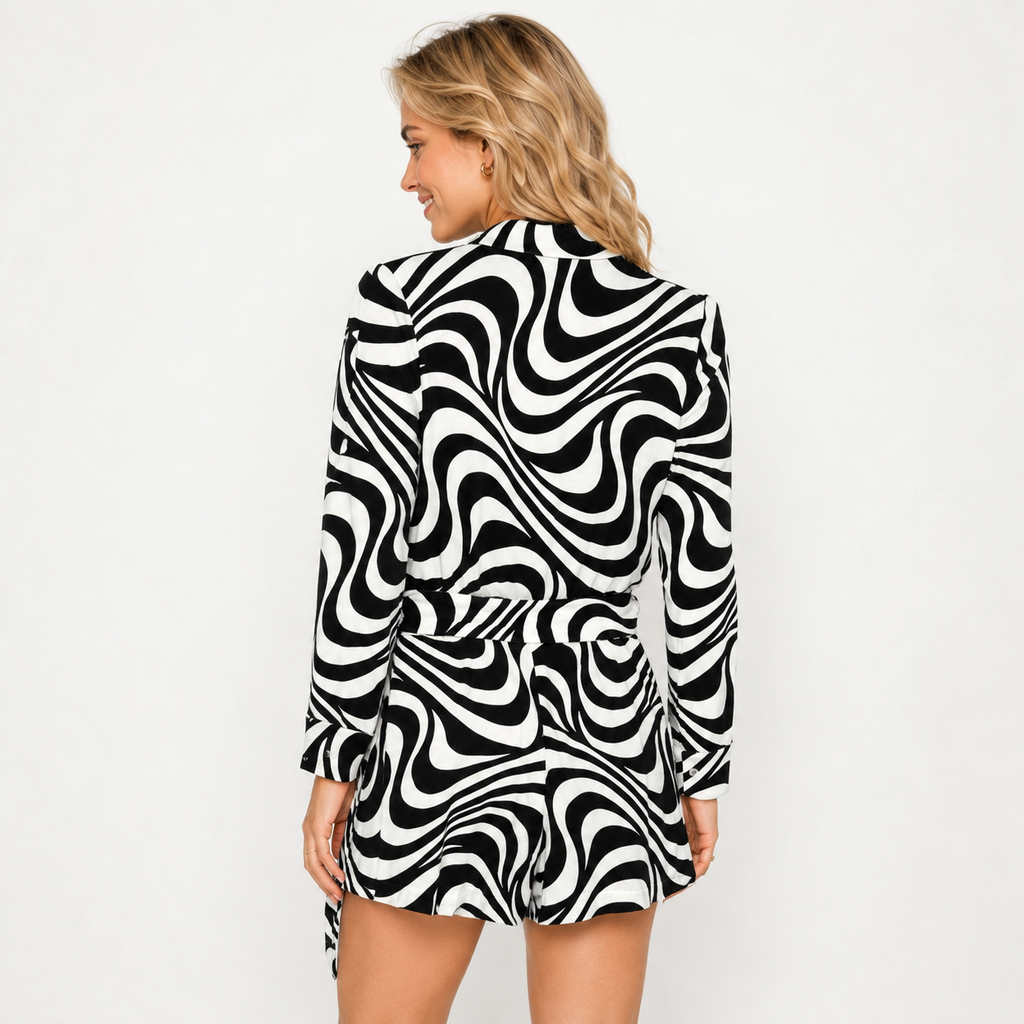 Salopetă scurtă Gant Printed Wrap Playsuit alb-negru