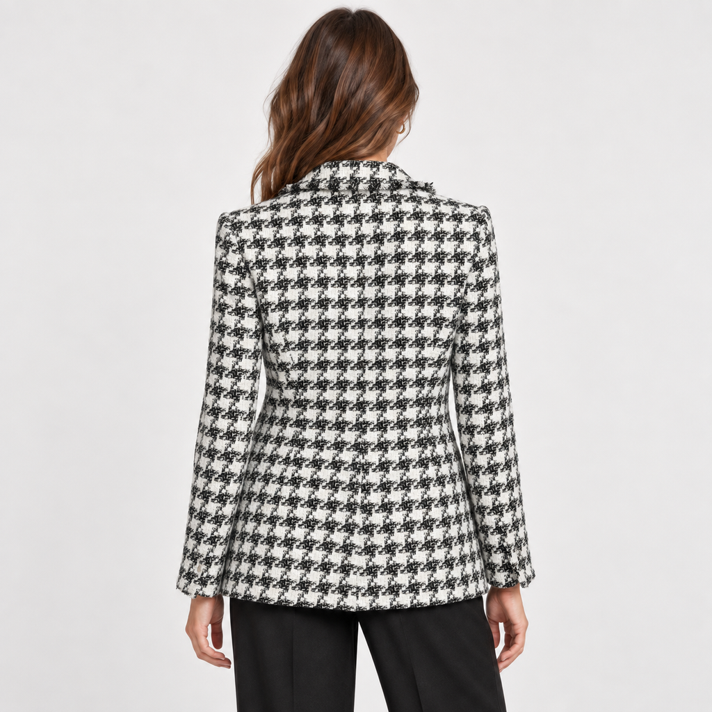 Sacou Mango din tweed cu imprimeu houndstooth