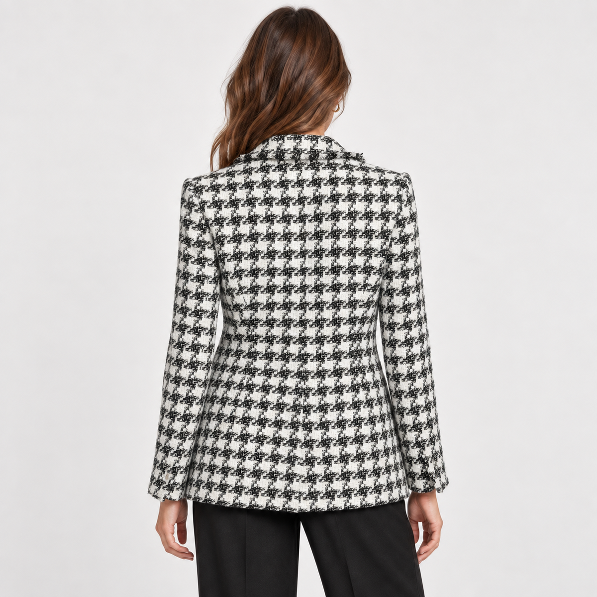Sacou Mango din tweed cu imprimeu houndstooth