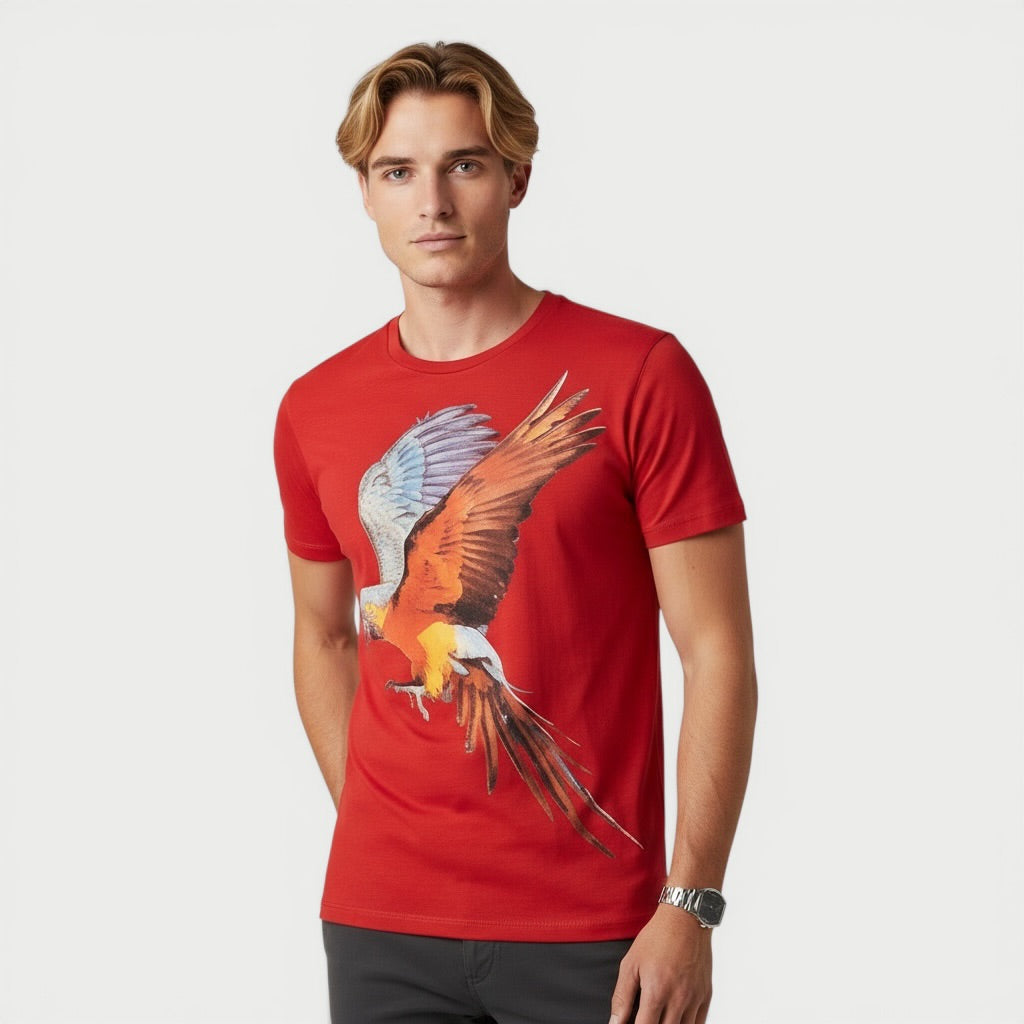 Tricou Antony Morato roșu cu imprimeu papagal