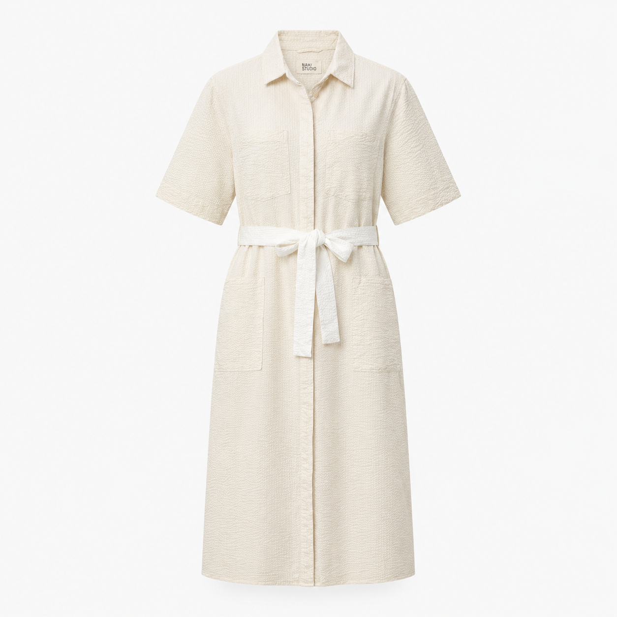 Rochie NAH/STUDIO seersucker alb natur