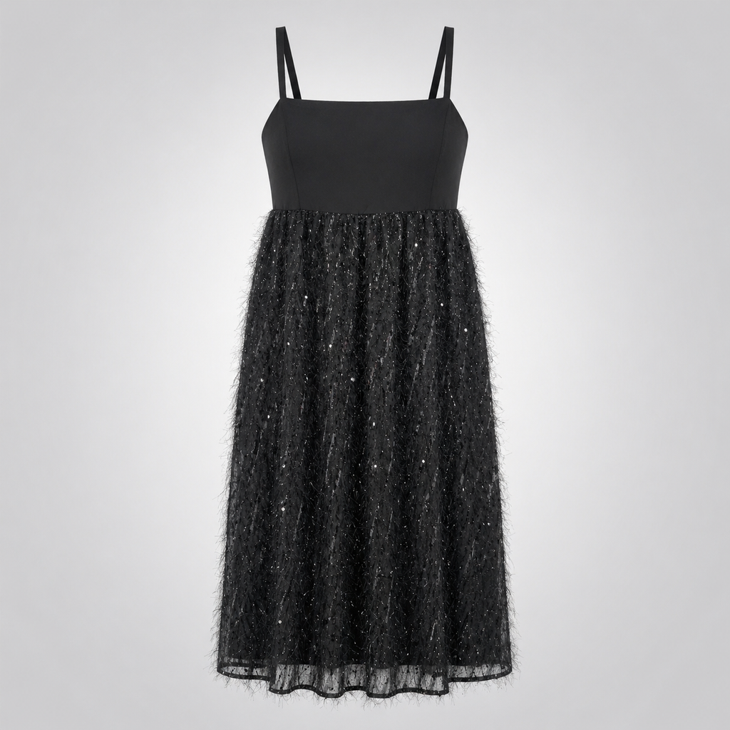 Rochie neagră KAFFE din tul texturat cu paiete
