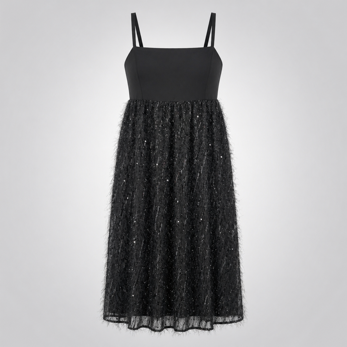 Rochie neagră KAFFE din tul texturat cu paiete